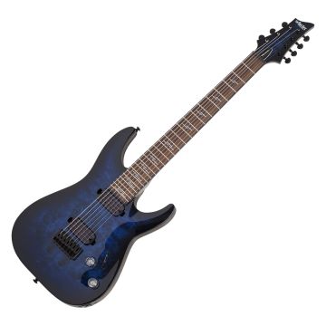Schecter Omen Elite-7 guitar in See Thru Blue Burst sku number SCHECTER2458