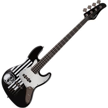 Schecter JD DeServio J-4 bass in Gloss Black with 'BLS' Distressed Flag sku number SCHECTER84