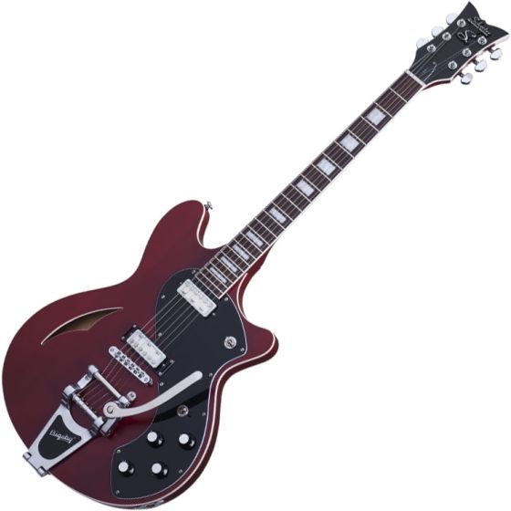 Schecter T S/H-1B Semi-Hollow Electric Guitar in See Thru Cherry Pearl Finish sku number SCHECTER290