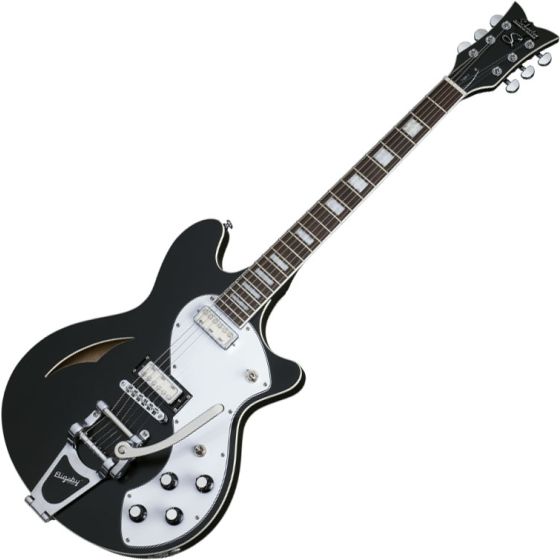 Schecter T S/H-1B Semi-Hollow Electric Guitar in Black Pearl Finish sku number SCHECTER292