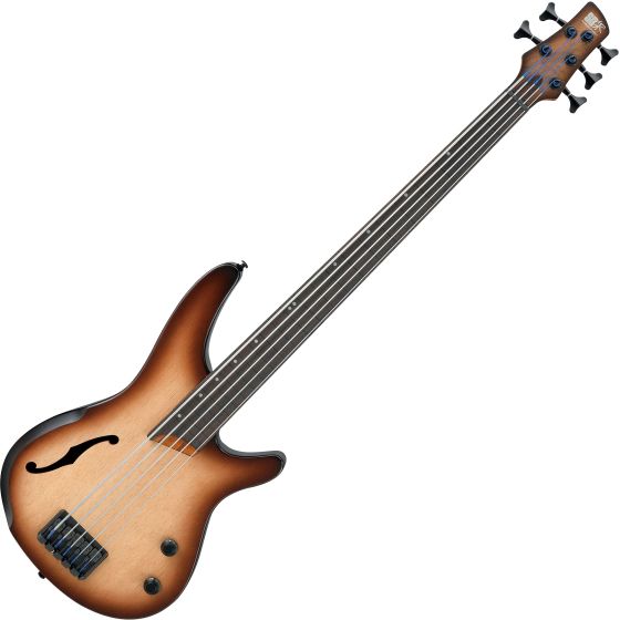 Ibanez SR Bass Workshop SRH505F 5 String Semi-Hollow Electric Bass Natural Browned Burst Flat sku number SRH505FNNF