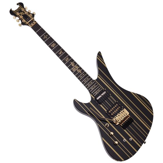 Schecter Synsyter Custom-S Left Hand Guitar Gloss Black Gold Stripes sku number SCHECTER1745