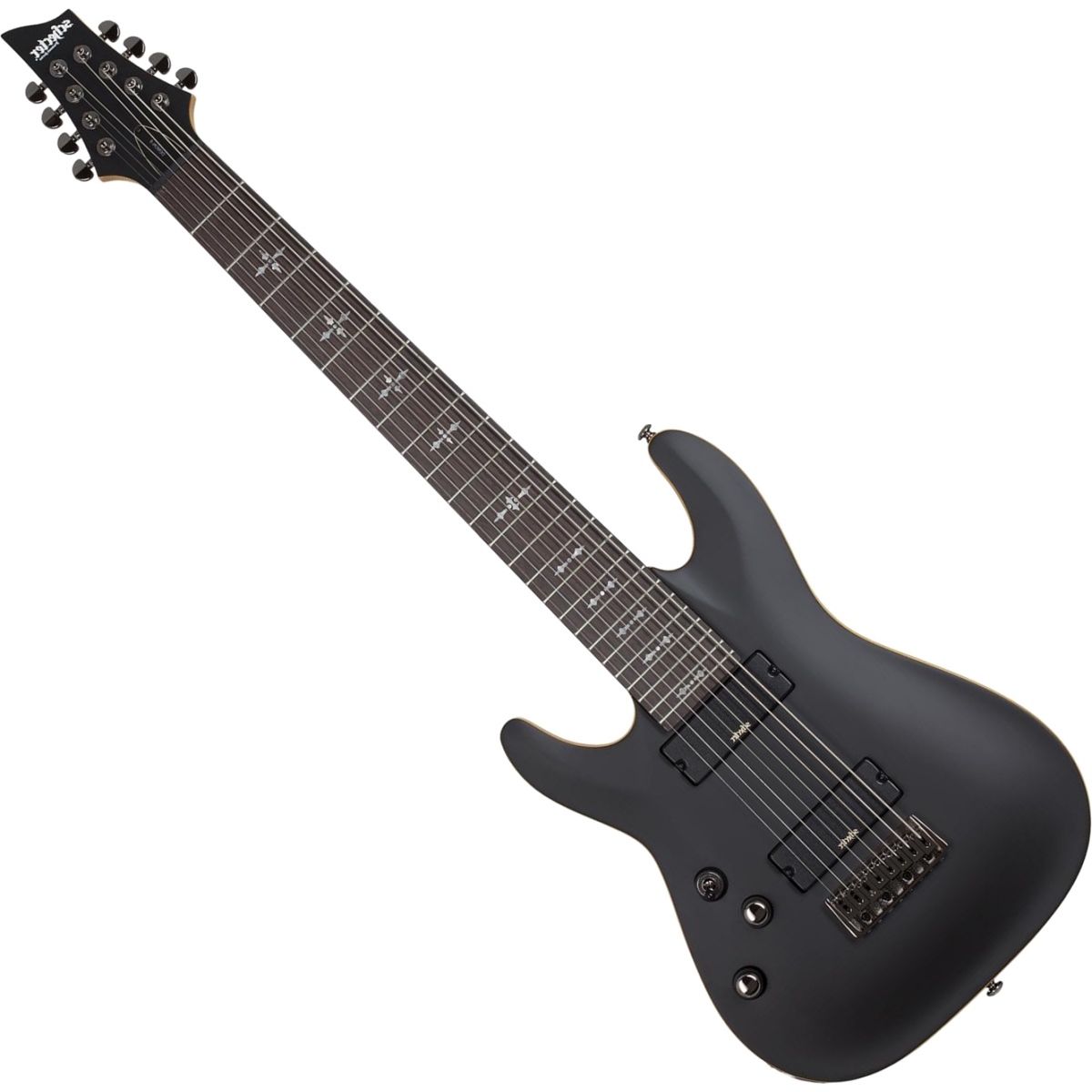 Schecter Demon 8 Left Handed Electric Guitar in Aged Black Satin